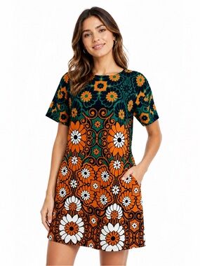 Anthropologie Maeve Floral Mod Mini Dress Medium Retro Boho 60s 70s EUC